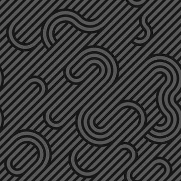 Vector seamless weave geometric pattern - dark gray striped curve texture Stock Illustration