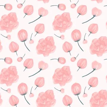 Vector Seamless wedding pattern with delicate pink watercolor flowers. Stock Illustration