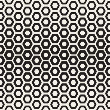 Vector Seamless White And Black Hexagon Halftone HoneyComb Pattern Stock Illustration