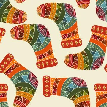Vector seamless winter  christams pattern with socks Stock Illustration