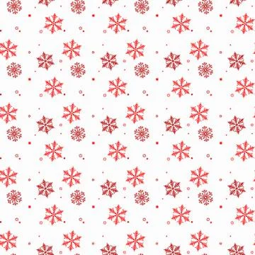 Vector seamless winter pattern background of snowflakes. Red snowflake patter Stock Illustration