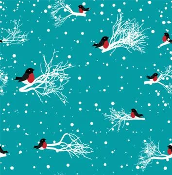 Vector seamless winter pattern in bullfinches Stockillustratie