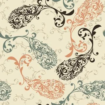 Vector seamless winter pattern with paisley ornament Stock Illustration