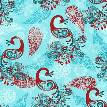 Vector seamless winter pattern with peacocks and snowflakes Stock Illustration
