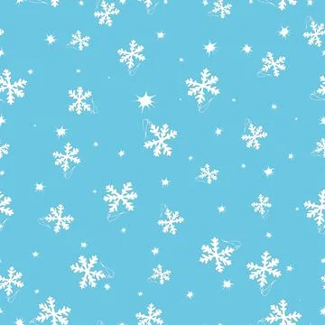 Vector Seamless winter pattern with snow. Blue background. Stock Illustration