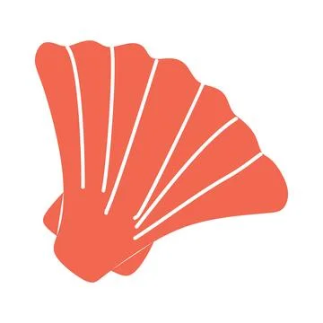 Vector Seashell in Flat design. Red Vector Scallop sea shell. Mollusk Illus.. Stock Illustration