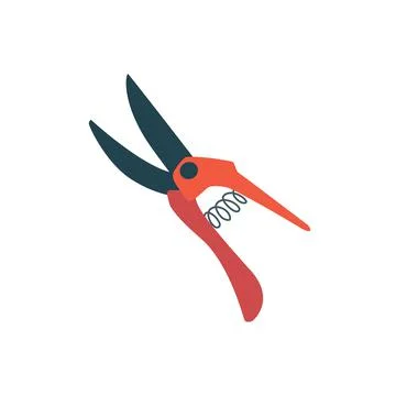 Vector secateurs, garden tool for cutting bushes. Orange and gray color isolated Ilustración de archivo