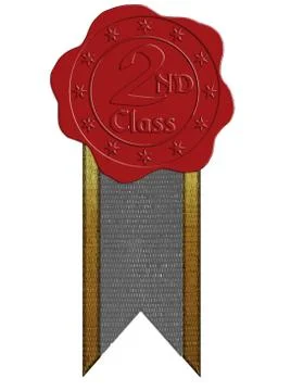 Vector second class red wax seal with ribbon Stock Illustration