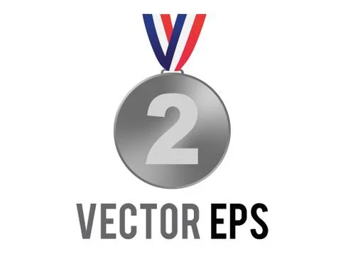 Vector second place silver medal icon with blue, white, red ribbon Stock Illustration