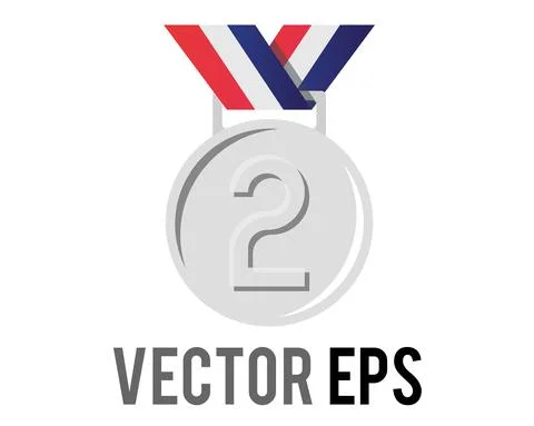 Vector second place silver sports medal icon with star, blue, white, red ribb Stock Illustration