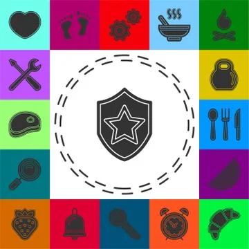Vector security shield with star emblem- protection and safety sign, shield i Stock Illustration