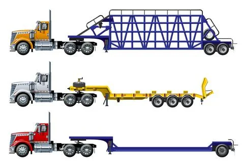 Vector semi trucks set isolated on white Stock Illustration