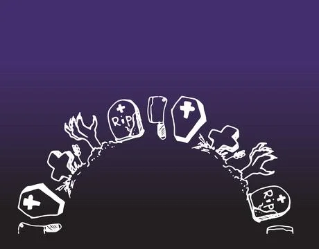 Vector semicircle frame for Halloween. a hill of doodle-style elements, zombie Stock Illustration