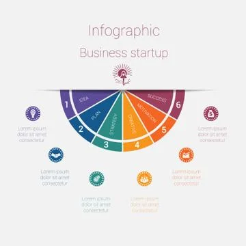 Vector semicircle template infographics startup business concept with 6 parts Stock Illustration