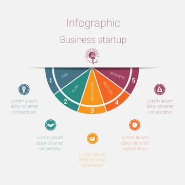 Vector semicircle template infographics startup business concept with 5 parts Stock Illustration