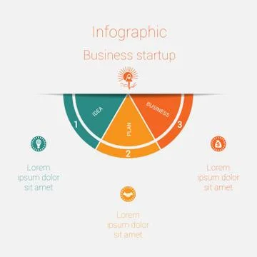 Vector semicircle template infographics startup business concept with 3 parts Stock Illustration