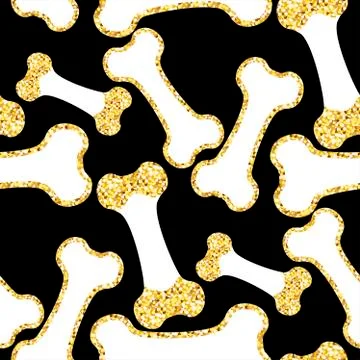 Vector semless golden sparkle pattern with dogs theme elements Stock Illustration