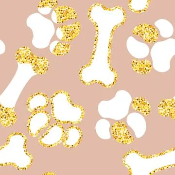 Vector semless golden sparkle pattern with dogs theme elements Stock Illustration