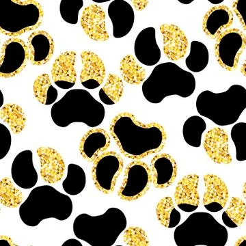 Vector semless golden sparkle pattern with dogs theme elements Stock Illustration