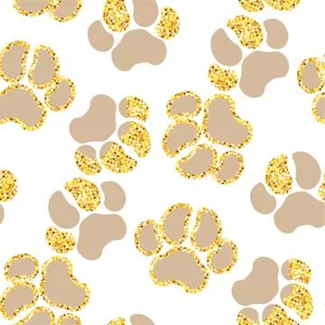 Vector semless golden sparkle pattern with dogs theme elements Stock Illustration