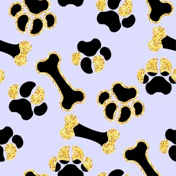 Vector semless golden sparkle pattern with dogs theme elements Stock Illustration