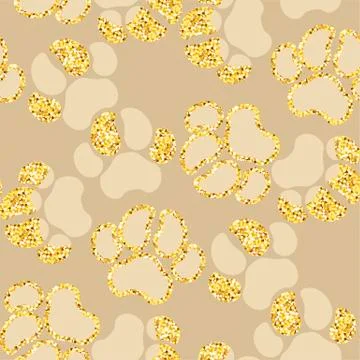Vector semless golden sparkle pattern with dogs theme elements Stock Illustration