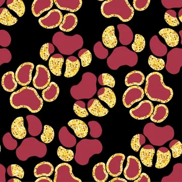 Vector semless golden sparkle pattern with dogs theme elements Stock Illustration