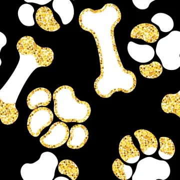 Vector semless golden sparkle pattern with dogs theme elements Stock Illustration