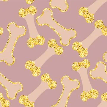 Vector semless golden sparkle pattern with dogs theme elements Stock Illustration