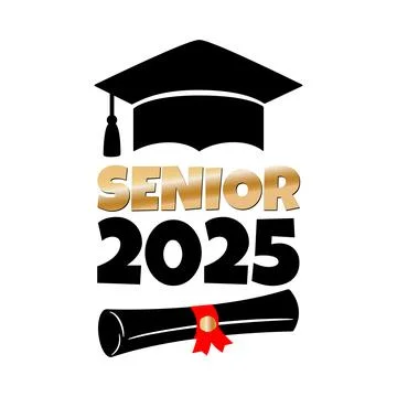 Vector of Senior 2025 with graduation cap and diploma scroll Stock Illustration