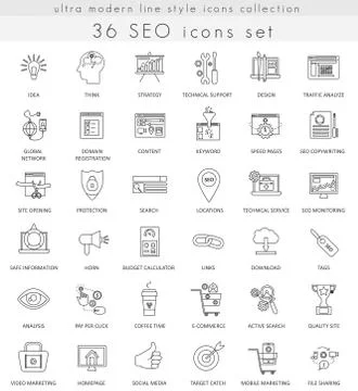 Vector SEO and development ultra modern outline line icons for web  apps. Stock Illustration