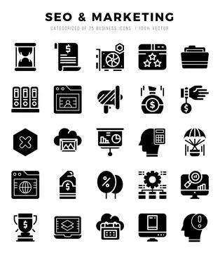 Vector SEO &amp; Marketing types icon set in Glyph style. vector illustration. Stock Illustration