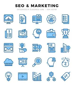Vector SEO &amp; Marketing types icon set in Two Color style. vector illustration Stock Illustration