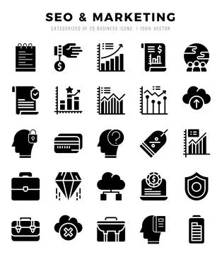 Vector SEO &amp; Marketing types icon set in Glyph style. vector illustration. Stock Illustration