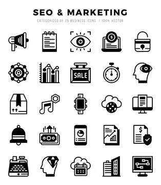 Vector SEO &amp; Marketing types icon set in Lineal Filled style. vector illust.. Stock Illustration