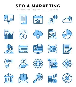 Vector SEO &amp; Marketing types icon set in Two Color style. vector illustration Stock Illustration