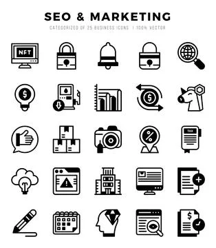 Vector SEO &amp; Marketing types icon set in Lineal Filled style. vector illust.. Stock Illustration