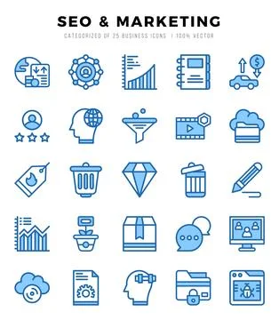 Vector SEO &amp; Marketing types icon set in Two Color style. vector illustration Stock Illustration