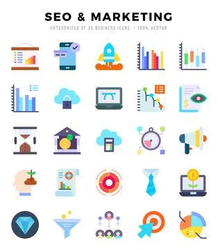Vector SEO &amp; MARKETING types icon set in Flat style. vector illustration. Stock Illustration