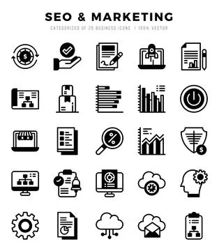 Vector SEO &amp; Marketing types icon set in Lineal Filled style. vector illust.. Illustrazione stock