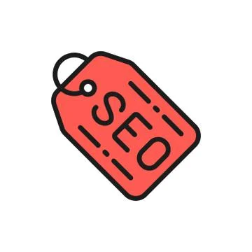 Vector seo tag, offering for customers, label flat color line icon. Illustrazione stock