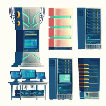Vector server center, control room, data storage 스톡 일러스트