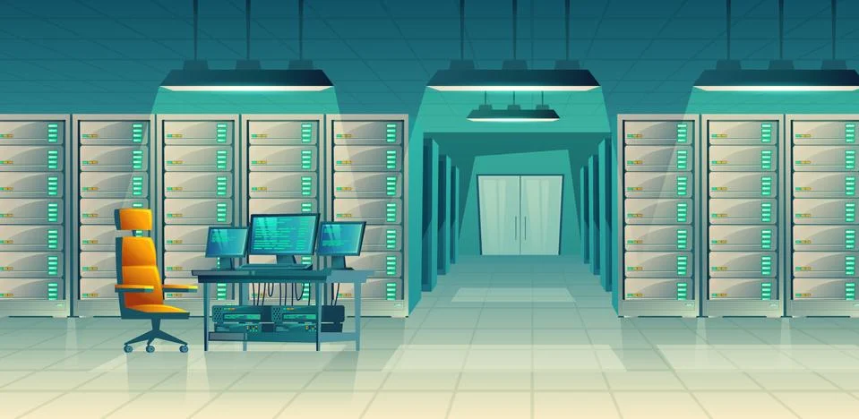 Vector server center, control room, data storage Stock Illustration