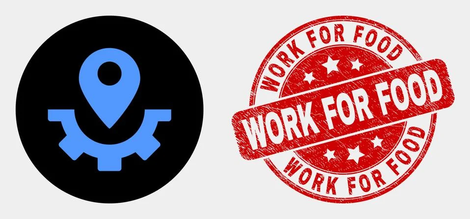 Vector Service Map Marker Icon and Grunge Work for Food Watermark Stock Illustration