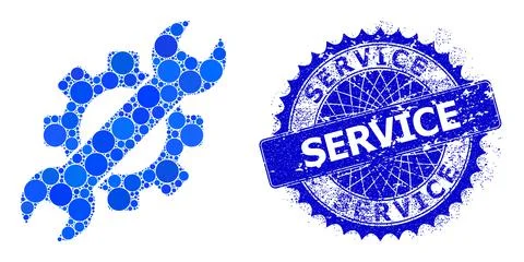 Vector Service Tools Mosaic of Small Circles and Textured Service Stamp Stock Illustration