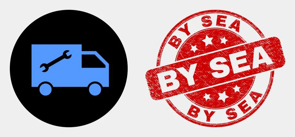 Vector Service Van Icon and Distress By Sea Stamp Seal 库存插图