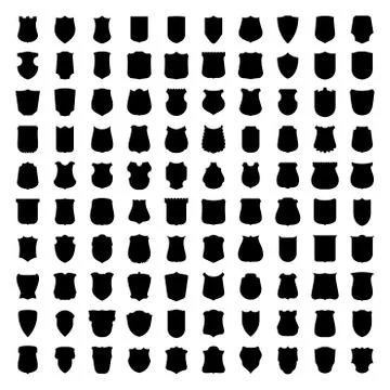 Vector set of 100 heraldic shield silhouettes. Stock Illustration