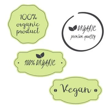 Vector set 100% organic, vegan, premium quality product symbols for food Illustration