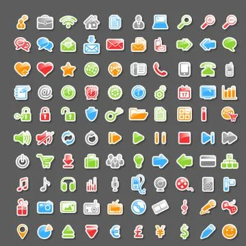 Vector Set of 100 Sticker Icons Stock Illustration