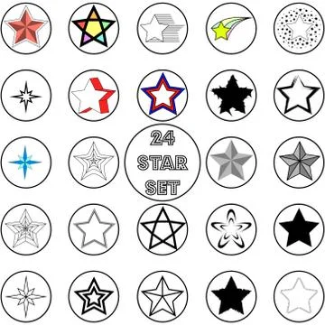 Vector. Set of 24 star. Isolated illustration Stock Illustration